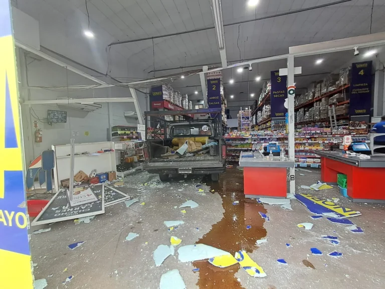 Perdió el control de su camioneta y terminó dentro de una distribuidora: hay una mujer lesionada