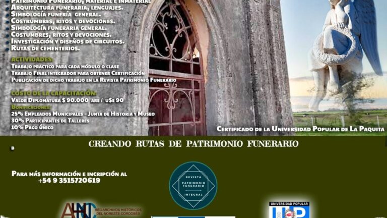 Realizarán un seminario sobre Patrimonio Funerario en La Paquita