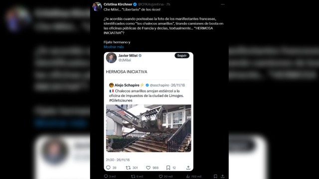 Cristina Kirchner volvió a chicanear a Milei: «Borrá el posteo que te van a meter en cana»