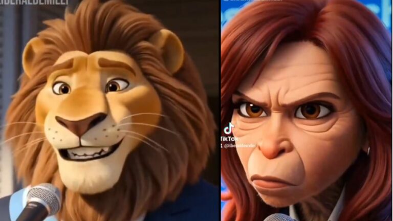 Captura del video de Javier Milei donde aparecen animaciones de animales representando a políticos.