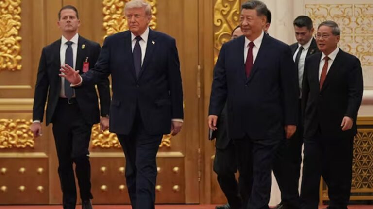 Xi Jinping y Donald Trump en el Gran Salón del Pueblo de Beijing durante el banquete de bienvenida