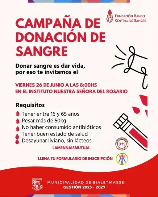 Cartel de la campaña de donación de sangre en Bialet Massé