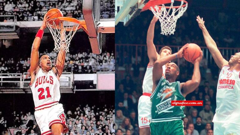Stacey King con la camiseta de Atenas de Córdoba durante un partido de básquet