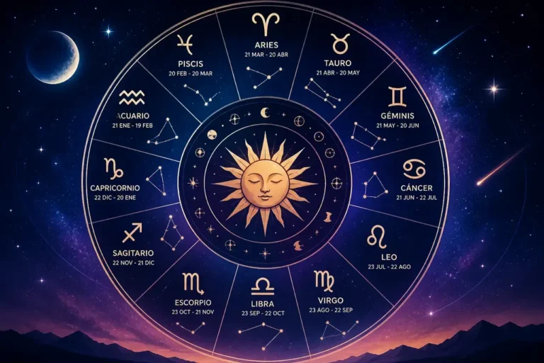 Ilustración de los signos del zodiaco con fondo estrellado
