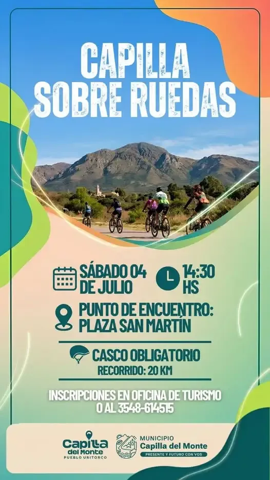 Ciclistas en un recorrido de cicloturismo por paisajes serranos en Capilla del Monte