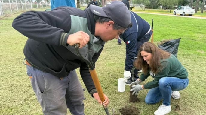 Plantación de árboles nativos en la central Las Playas de Villa María