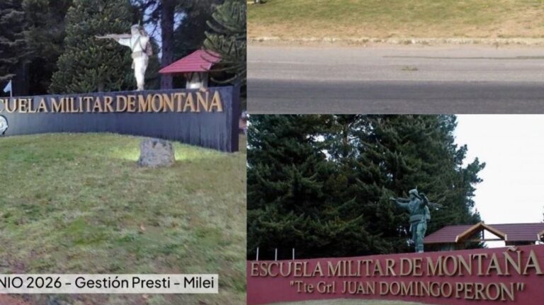Cartel de ingreso a la Escuela Militar de Montaña del Ejército en Bariloche