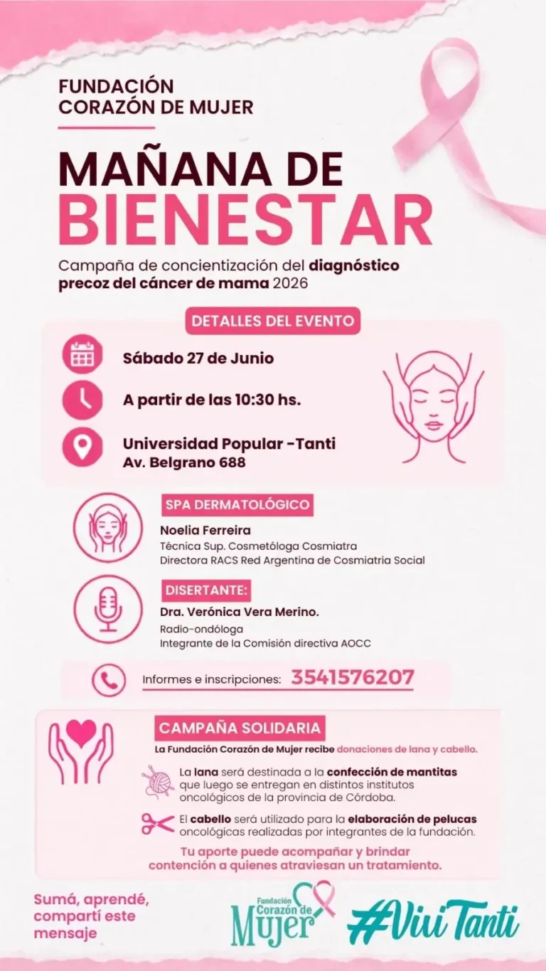 Cartel de la Mañana de Bienestar en Tanti con información de fecha y actividades