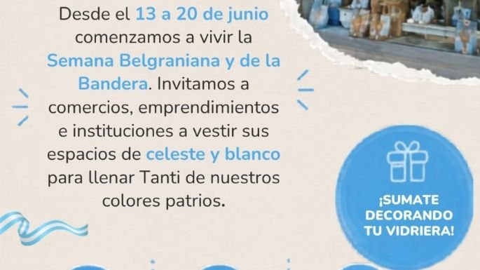 Decoración celeste y blanca en fachadas de Tanti para la Semana Belgraniana