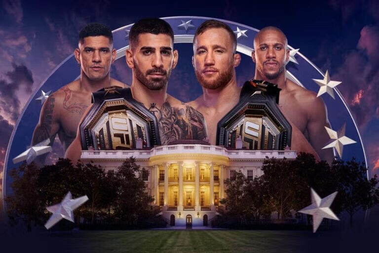 Logo de la UFC con la Casa Blanca de fondo y texto Freedom 250
