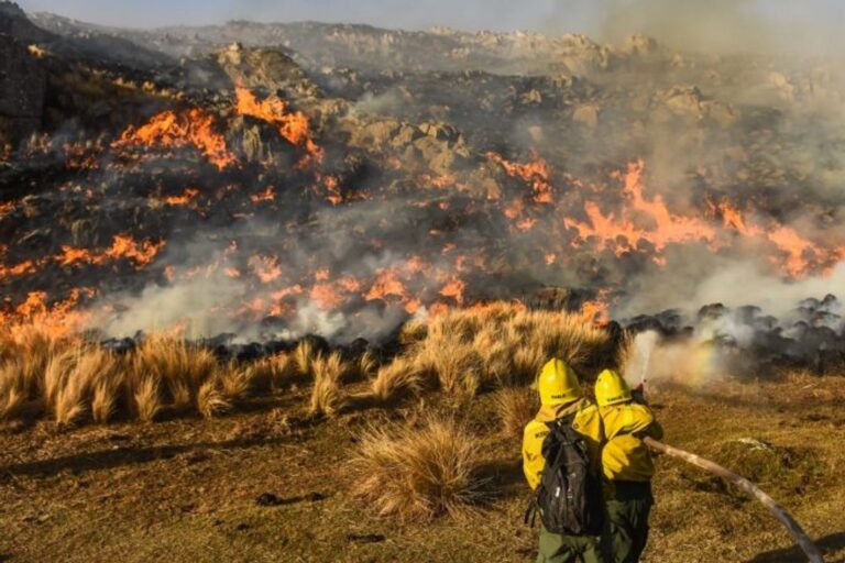 Vista de un incendio forestal en las sierras de Córdoba