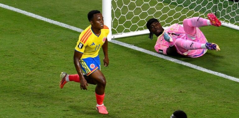 Jugadores de Colombia celebrando el gol ante Ghana en el Mundial 2026