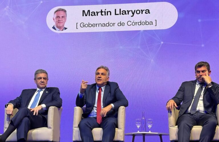 Martín Llaryora durante su disertación en el ciclo Democracia y Desarrollo