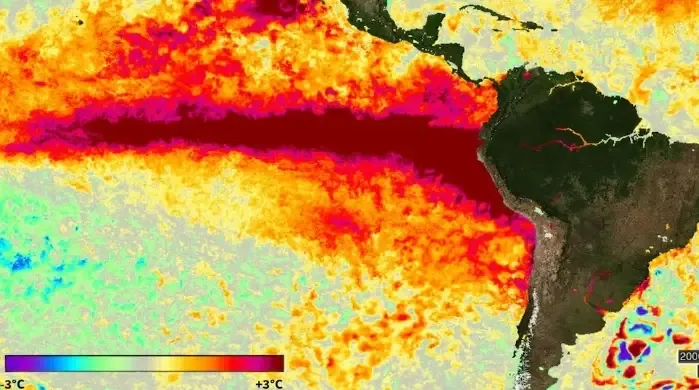 Mapa de anomalías de temperatura superficial del Pacífico central